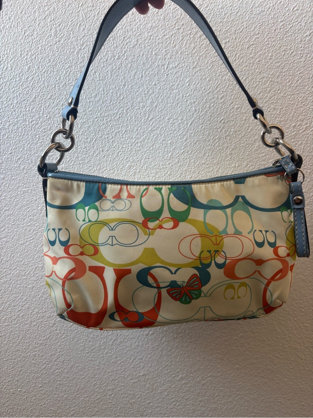 Coach Multicolor Signature Canvas Shoulder Bag with Blue Strap